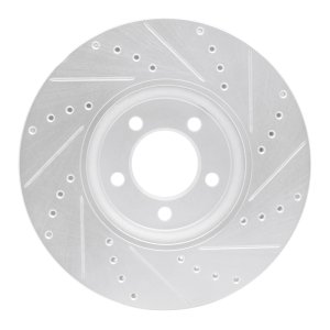 Jaguar S-Type Brake Rotor (1) - Front Left - R1 Concepts - Drilled & Slotted - Silver - `06-`08